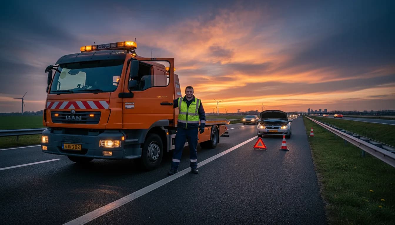 Pechhulp sleepwagen op Nederlandse snelweg